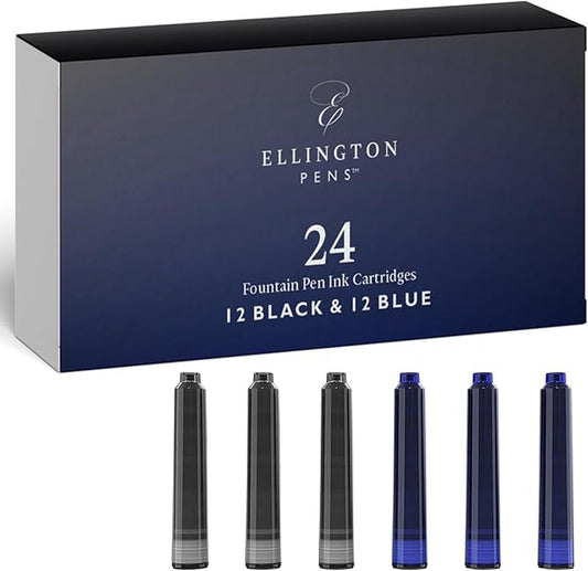 Fountain Pen Ink Refills - 24 Pack International Standard Size Cartridges - Premium Quality & Non-Toxic - Long-Lasting Ink