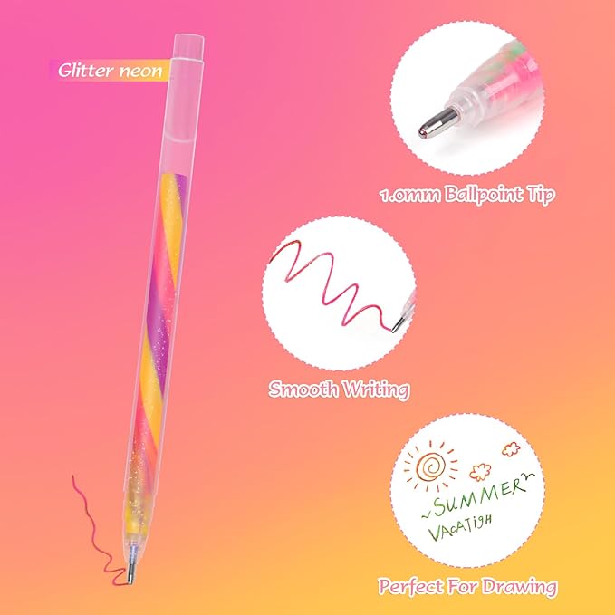 12 Pack Mixing of 3 Colors Rainbow Gel Pens Color Changing Ballpoint Pen Glitter Pen Set for Adults Coloring Books Drawing Doodling Scrapbooking Notes
