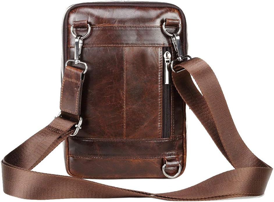 Hebetag Small Leather Sling Shoulder Bag Messenger Pack for Men Women Outdoor Travel Business