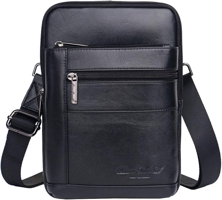 Hebetag Small Leather Sling Shoulder Bag Messenger Pack for Men Women Outdoor Travel Business
