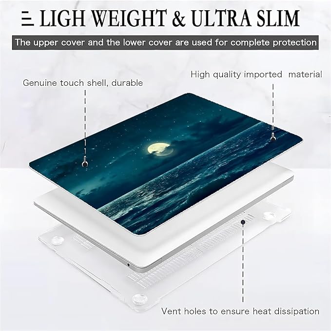 Compatible with 14.2 Inch MacBook Pro A2442/A2779, Night Sea Beach Moon Ocean Landscape Hard Plastic Shell Cover Case