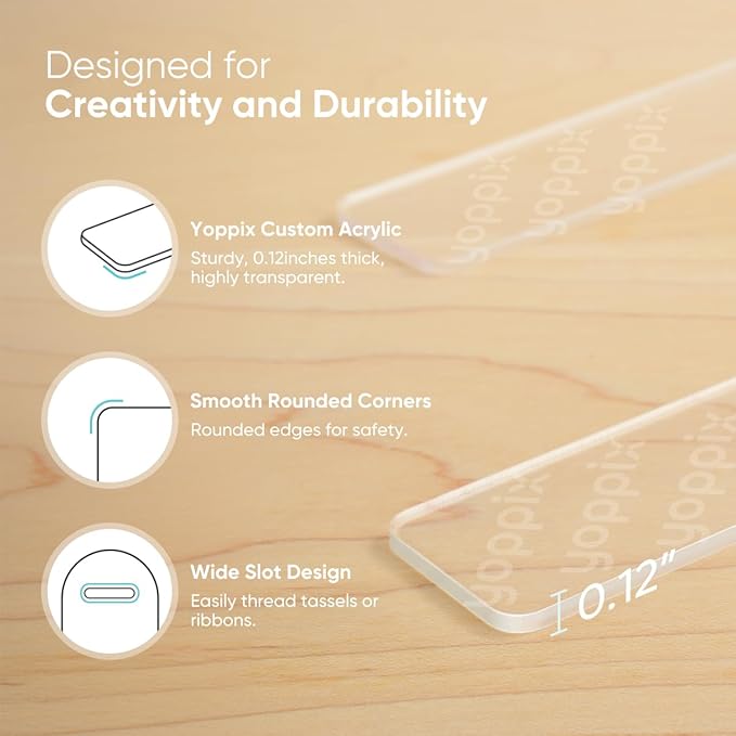 60 Pieces Acrylic Bookmark Blanks- 3mm Thicken Clear Acrylic Bookmarks with 60 Pcs Ribbon for Reading Lovers DIY Crafts Presents, Graduation Back to School Presents