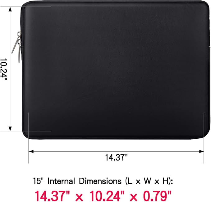RAINYEAR 15 Inch Laptop Sleeve Soft PU Leather Case Protective Water Resistant Padded Cover Carrying Computer Bag Compatible with 15.4 MacBook Pro, Surface Laptop 3/4 15", New XPS 15 Touch(Black)