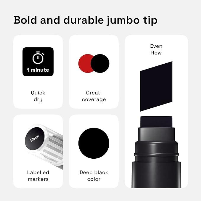 ARTISTRO 5 Black Acrylic Paint Pens, Acrylic Paint Markers Jumbo Tip, Fabric Markers for Textile, Canvas, Rock, Glass, Wood, Paper, DYI, Pens for Kids and Adults