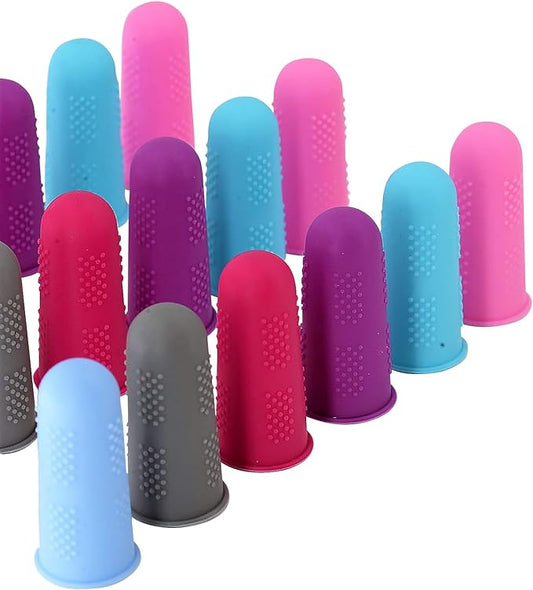 Finger Protectors [Flex Series - 18-Pack] Silicone Non-Stick Finger Covers [All in Size Medium - 3 of Each Color in 6 Colors] for Hot Glue | Sewing | Wax | Rosin | Resin | Honey | Adhesives