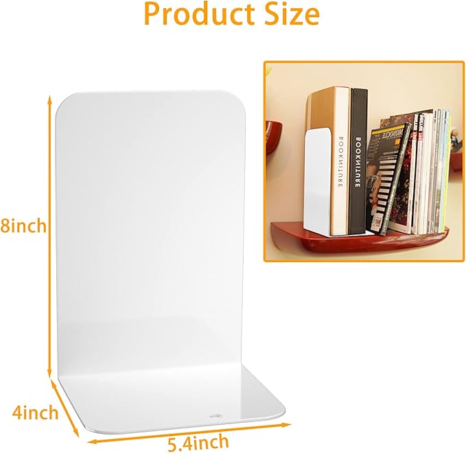 VFINE Book Ends, White Metal Bookends, Book Ends for Shelves, Bookends for Shelves, Bookend, Book Ends for Heavy Books, White 1 Pair