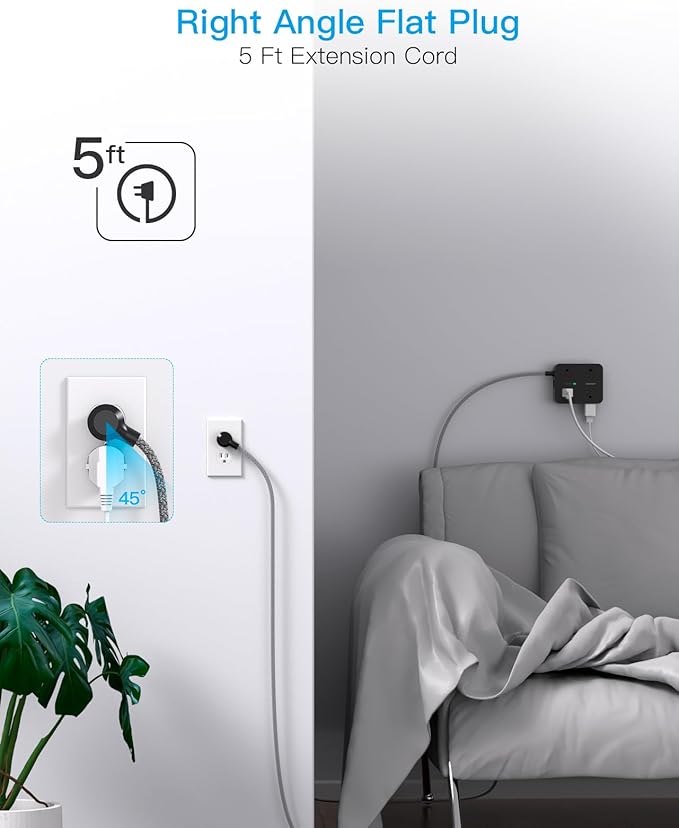 Extension Cord 6 Feet, Surge Protector Power Strip Long Cord with 8 Outlets 4 USB Ports(2 USB C), Wall Mount, 1080J Surge Protection, Desk Charging Station for for Home, Office, Dorm Room Essentials