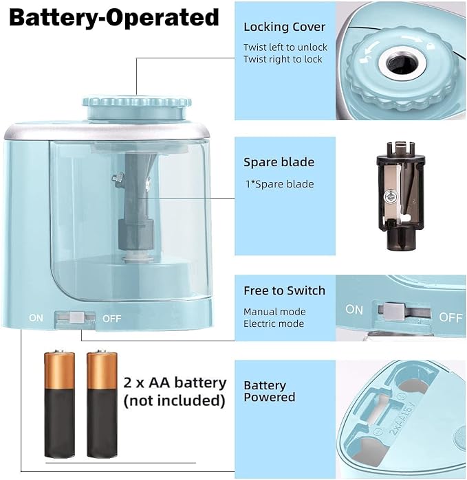 Pencil Sharpener Electric Pencil Sharpener for Kids, Blade to Fast Sharpen, Suitable for No.2/School/Classroom/Office/Home (Blue)