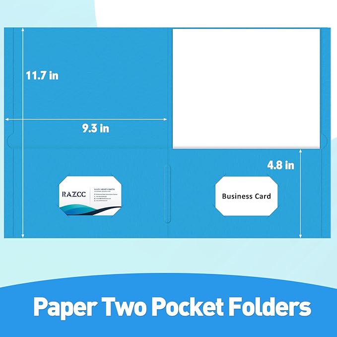 Two Pocket Folders, RAZCC 30 Pack File Folders with Pockets Fit Letter Size Paper, Thick Paper File Folder for School Office Business Home, Assorted 5 Colors