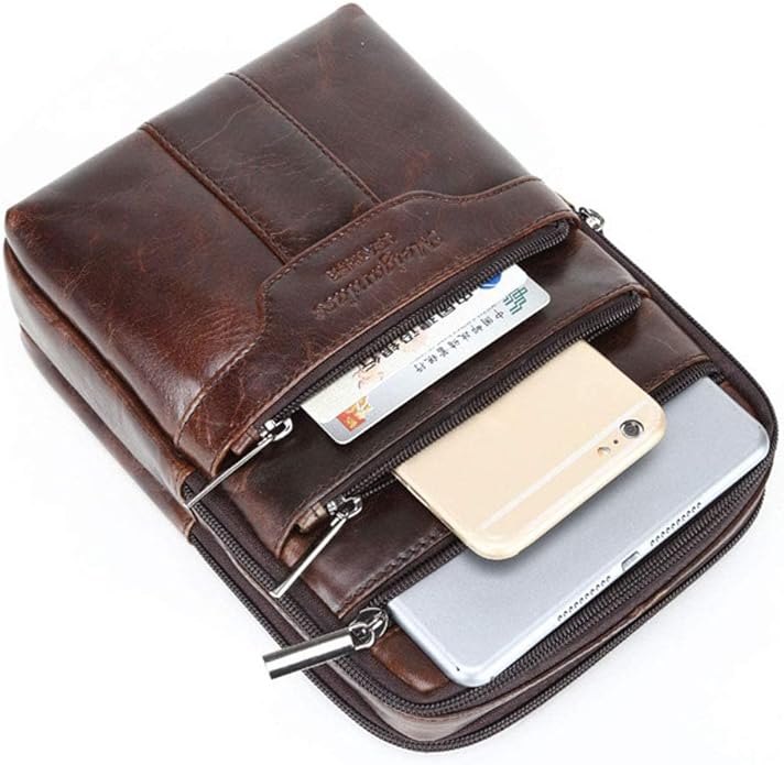 Hebetag Small Leather Sling Shoulder Bag Messenger Pack for Men Women Outdoor Travel Business