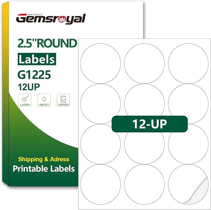 2.5 Inch Round Labels Printable,40 Sheets,12 Circles per Sheet,Matte Circle Stickers for Laser/Inkjet Printers,Round Stickers 2.5",2.5 Circle Labels, Letter Size
