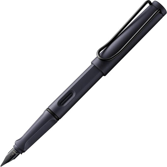 LAMY safari steel black - Fountain Pen with ergonomic grip & polished steel nib in size B - ideal for any Writing & Calligraphy - including LAMY T 10 blue cartridge - Right-Handed