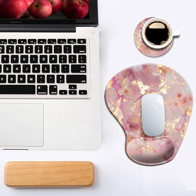 DOOKE Ergonomic Mouse Pad with Wrist Support and Coaster,Mouse Pads with Non-Slip PU Base for Home Office Working Studying Easy Typing & Pain Relief Luxury Marble