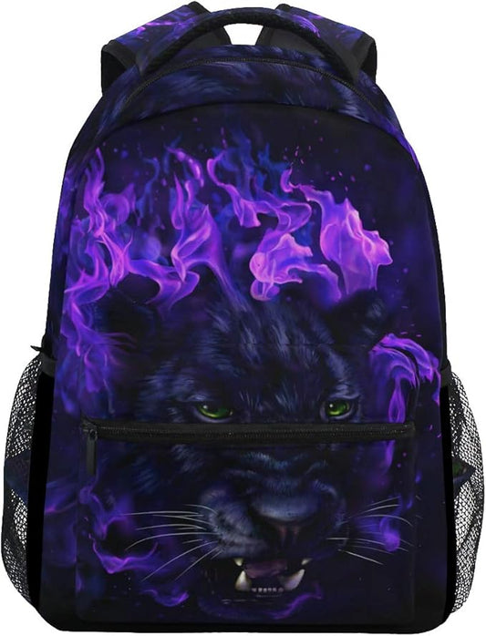 senya Panther Head In Flames Backpack School Bag Travel Daypack Rucksack for Boys