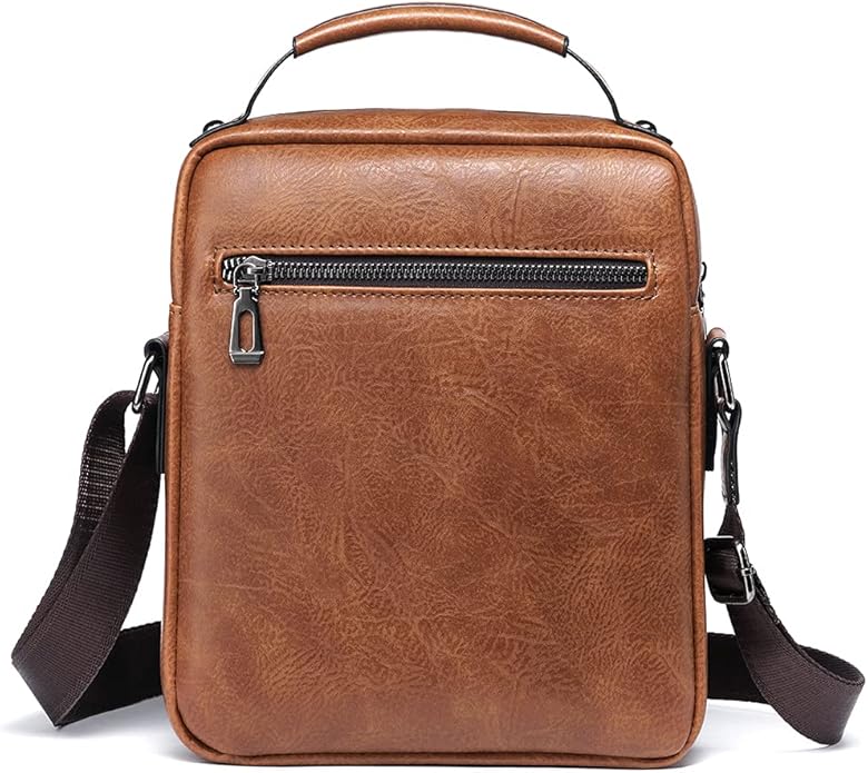 Hebetag Small Leather Sling Shoulder Bag Messenger Pack for Men Women Outdoor Travel Business