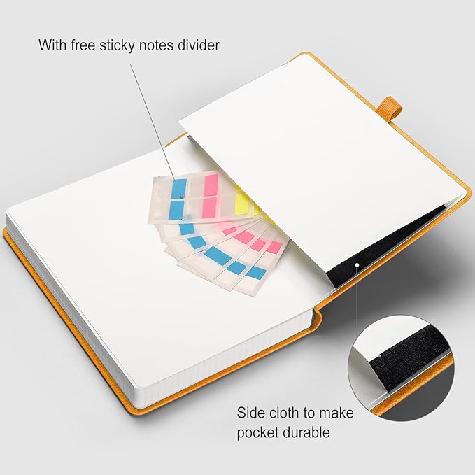 AHGXG Graph Paper Notebook - 320 Pages Grid Notebook Thick Journal A5, 100gsm Thick Graph Paper, Leather Hardcover, Inner Pocket,5.75'' × 8.38''- Yellow