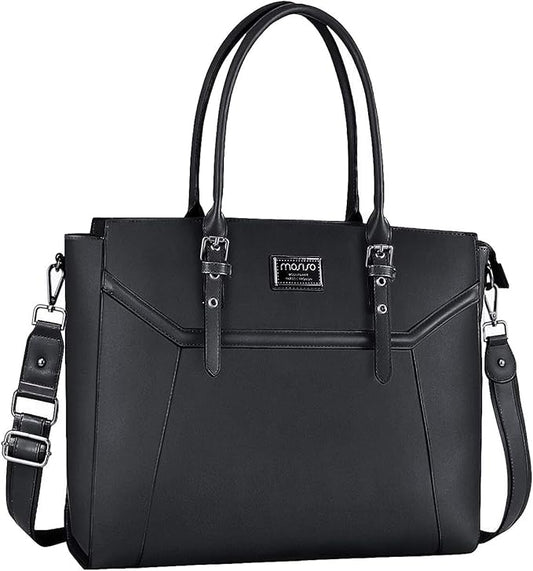 MOSISO 17 inch Women Laptop Tote Bag with Shockproof Compartment, Black