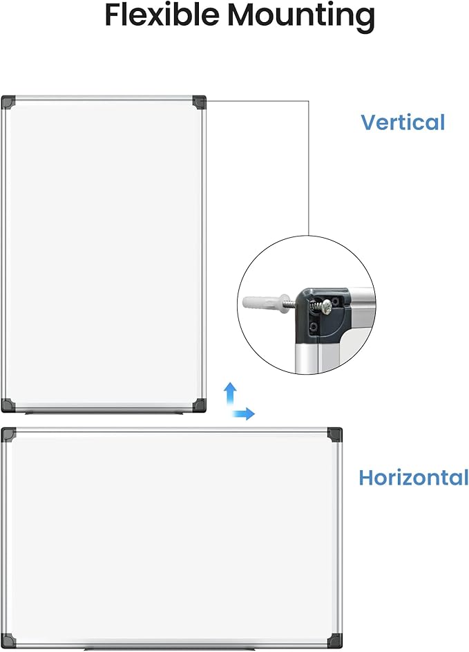 VUSIGN 6PCS Magnetic White Board Kit for Wall 36" x 24", 6 Dry Eraser & 12 Multicolor Markers & 24 Magnetic Pins, Sliver Reinforced Aluminum Frame for Home, School, Office