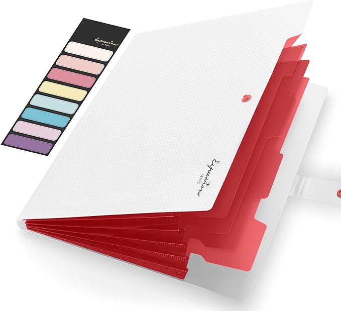 Sooez Expanding File Folder, Letter Size Accordion File Organizer, 5 Pocket Folders for Documents, Cute Folder with Labels, Portable Paper Organizer for School Office Supplies, A4 Size, White