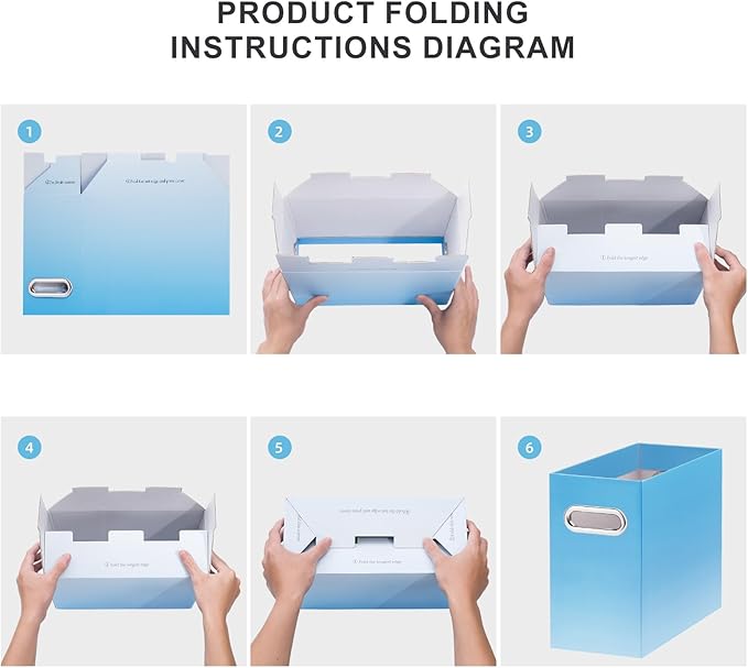 Oterri File Organizer, Small Storage Box, Cardboard File Folder Organizer, Collapsible File Box, Hanging File Organizer for Letter Size, Portable File Box, Only Box (Gradient Light Blue,2 Packs)