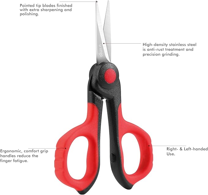 LIVINGO Professional Sewing Scissors Set: 8.5” Heavy Duty Sharp Titanium Coated Forged Stainless Steel Fabric Scissors, 4.5” Small Detail Embroidery Scissors, 5” Thread Snips, Comfort Grip, 3 Pack