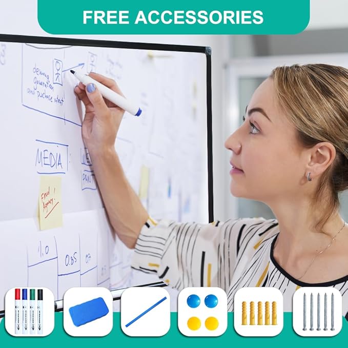 XIWODE Magnetic Dry Erase Board, Wall Mounted whiteboard, 12x18 inch, Black Aluminum Alloy Frame, Simple and Generous, Smooth Writing Surface, Easy to Wipe.