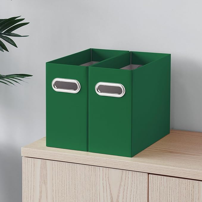 Oterri File Organizer, Small Storage Box, Cardboard File Folder Organizer, Collapsible File Box, Hanging File Organizer for Letter Size, Portable File Box with Handle, Only Box (Dark Green,6 Packs)