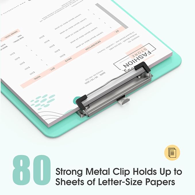 Plastic Clipboards 6 Pack, A4 Teal Clip Board 8.5x11 for Classroom, Students, Kid, Woman, Size 9" x 12.5" with Low Profile Clip, Office & School Supply