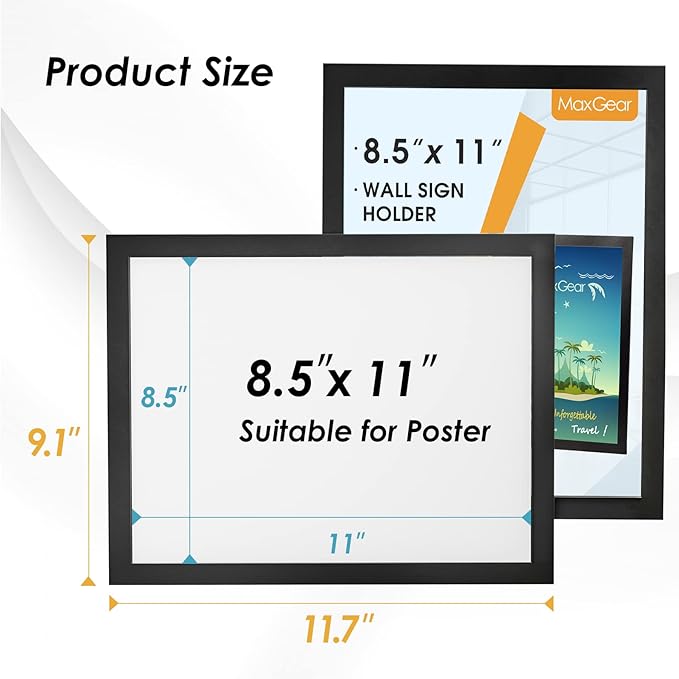 MaxGear Wall Mount Sign Holder 8.5 x 11, Self Adhesive Magnetic Display Picture Frames with Strong Magentic Border and Clear PVC, Document Poster Paper Wall Sign Holder for Home Office Store, 24 Pack