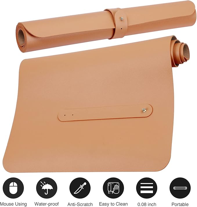 Boutilon Leather Desk Pad 30" x14",Non-Slip Mouse Pad,Office Desk Mat,Waterprooft PU Leather Desk Blotter,Desk Pad Protector,Desk Writing Pad for Home Office Decor (M-Orange Pink)