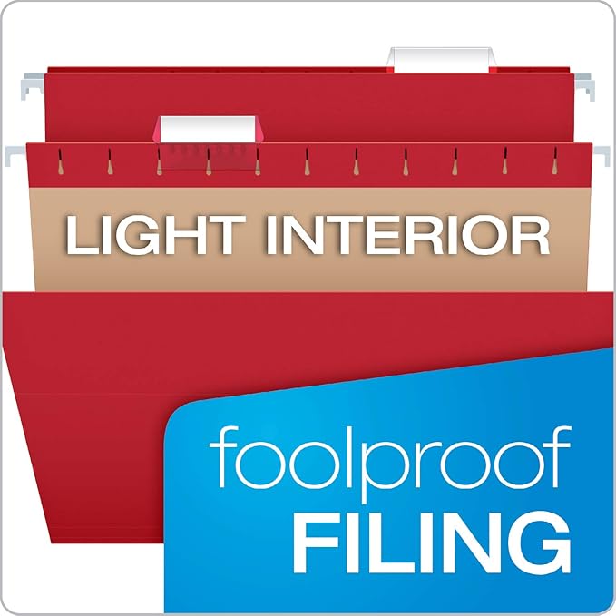 Pendaflex Hanging File Folders, Letter Size, Assorted Colors, 1/5-Cut Adjustable Tabs, 25 Per Box (81663)
