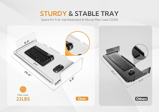 Standing Desk with Keyboard Tray, Electric Standing Desk Adjustable Height, 48x24 Inches Sit Stand up Desk with Splice Board, Raising Desk for Home Office, White