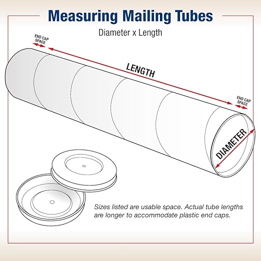 BOX USA BP3015W Mailing Tubes with Caps, 3" x 15", White (Pack of 24)