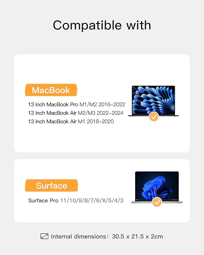 Inateck 360° Protection Laptop Bag with Accessory Bag, Compatible with 13-inch MacBook Air/Pro M3 M2 M1 2016-2024, Black Gray