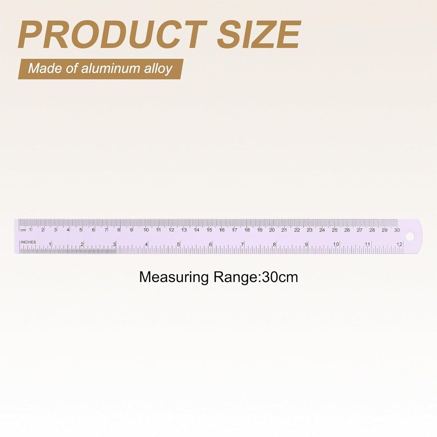 HARFINGTON 2pcs Metal Straight Ruler 30cm Metric SAE Aluminum Alloy Measuring Rulers Scale Tool with Hole for Measure Study Reading Classroom Office, Purple