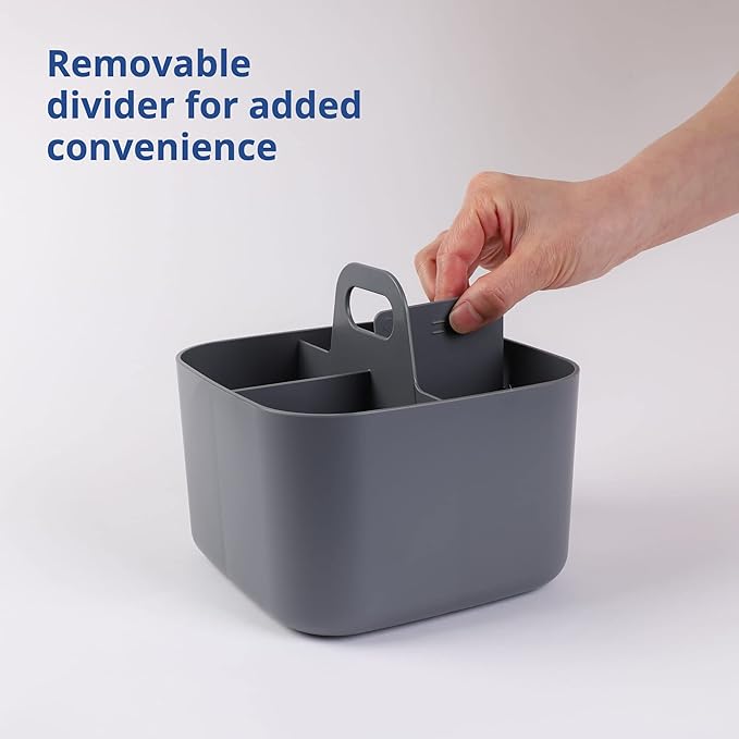 BLUE GINKGO Stackable Organizer Caddy – Korean-Made Portable Tote for Bathroom, Office, Crafts, or School Supplies (Square, Gray)