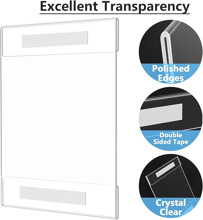 MaxGear 12 Pack Acrylic Sign Holder 8.5 x 11 Wall Mount Sign Holder with Double-Sided Tape, Clear Plastic Sign Holders, Plexiglass Document Flyer Acrylic Frame for Office, Home, Store, Restaurant
