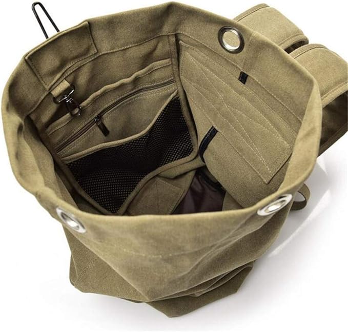 Military Duffel Bag Top Load Double Strap Canvas Backpack Army Travel (upgrade black small)