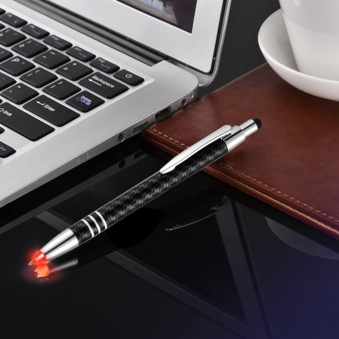 Glovion Lighted Tip Pen with Stylus 3-in-1 - LED Penlight Light Up Pen Light Ballpoint Pen with Light for Writing in the Dark - Pack of 3 - Red Light - GL006