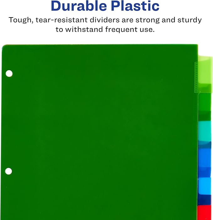 Avery Dividers for 3 Ring Binders, 8-Tab Binder Dividers, Plastic Binder Dividers, Insertable Big Tabs, Multicolor, 3 Sets (71901)
