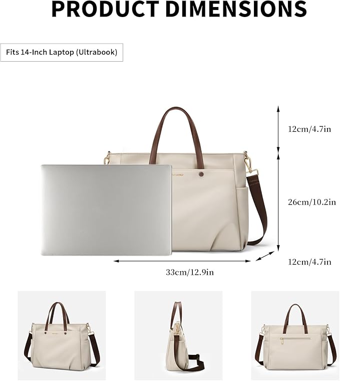 Laptop Shoulder Bag 14 Inch, Computer Shoulder Bag Large Work Tote Bag for Women, Laptop Carrying Case Stylish Handbag for Business Travel (Apricot)