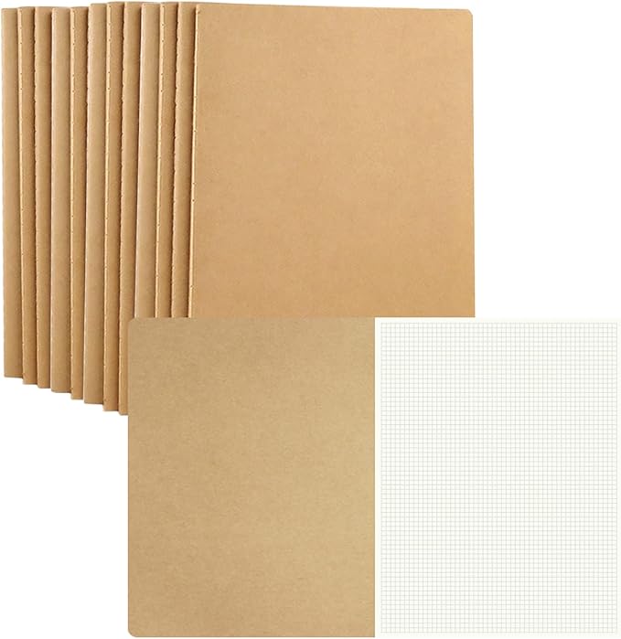 12 Pack 8.5x11 inch Large Graph Paper Notebook Journals Bulk, Square Grid Paper Notebook for Travelers, College Students, Office - Subject Notebooks 60 Square Grid Pages/30 Sheets