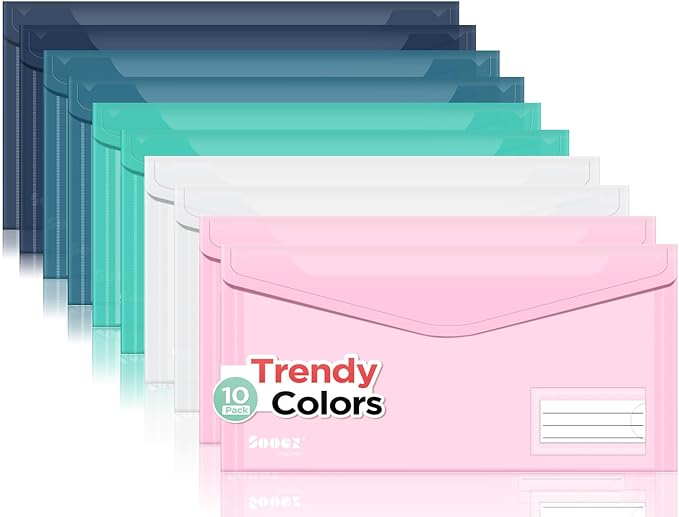 Sooez 10 Pack Reusable Envelopes, Small Pencil Pouch, Clear Pencil Case, Pencil Bags Bulk, Receipt Cash Holder, Small Plastic Envelopes, Receipt Envelope for School Office Supplies Travel Accessories