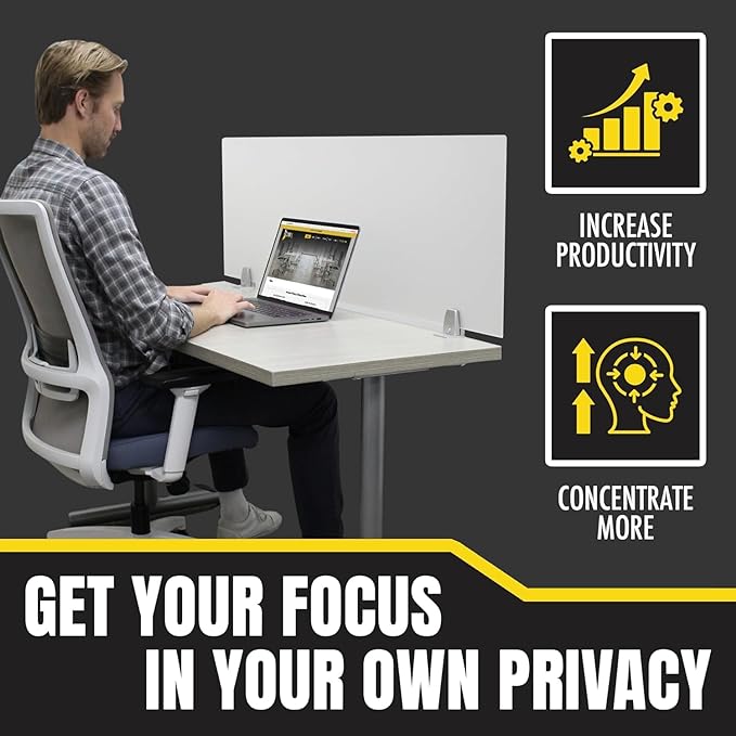 Obex Frosted Acrylic Desk Mounted Privacy Panel, 18", Aluminum