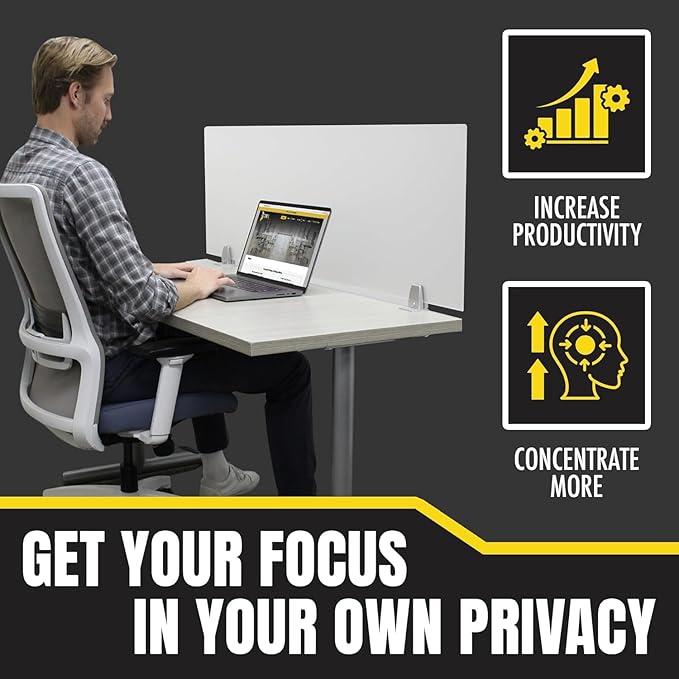 Obex Frosted Acrylic Desk Mounted Privacy Panel, 12", Aluminum