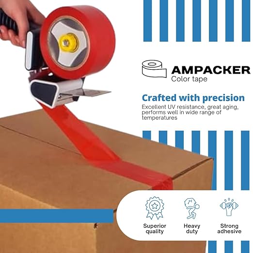 Heavy Duty Packaging Color Tape for Shipping,Packing and Moving 2" Wide x 2.0 Mil Thick -110 Yrd Roll -Acrylic Adhesive Tape for Box Sealing. (6 Rolls, Red, 2" Wide x 110 yds)
