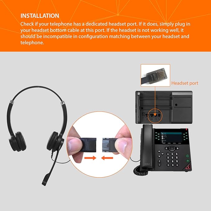 IPD IPH-250 Phone Headset with Noise Cancelling Microhone for Office and Call Center- Comapatible with Polycom VVX, Aastra,Avaya Digital, Nortel,Samsung,Mitel landline Phones.