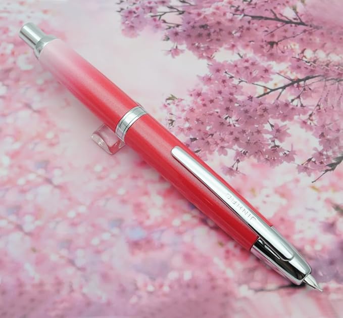 JINHAO 10 Press Fountain Pen, Retractable Metal Pen with Ink Converter (EF Nib 0.38mm, Gradient Rose Red)