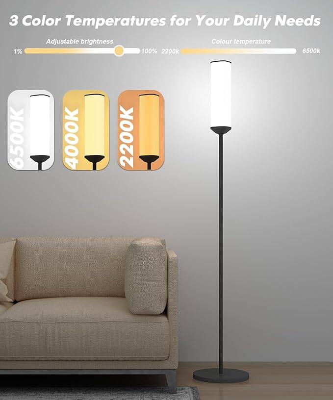RGB Floor Lamp with Remote Control, 65" LED Corner Lamp Works with Alexa, 1200 Lumens Bright Lamp for Office, 44+ Scenes, DIY Mode, Music Sync, Modern Floor Lamp for Bedroom, Living Room