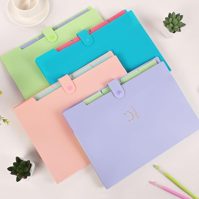 SKYDUE Letter A4 Paper Expanding File Folder Pockets Accordion Document Organizer (Green)